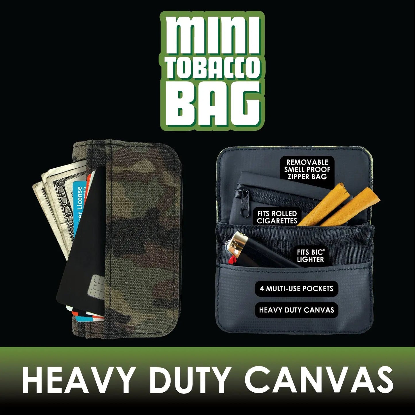 Canvas Small Tobacco Bag with Zipper Bag - 6 Pieces Per Retail Ready Display 22540 SMOKEZILLA
