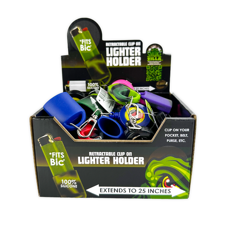 Silicone Lighter Holder with Retractable Cord - 24 Pieces Per Retail Ready Display 24429 SMOKEZILLA