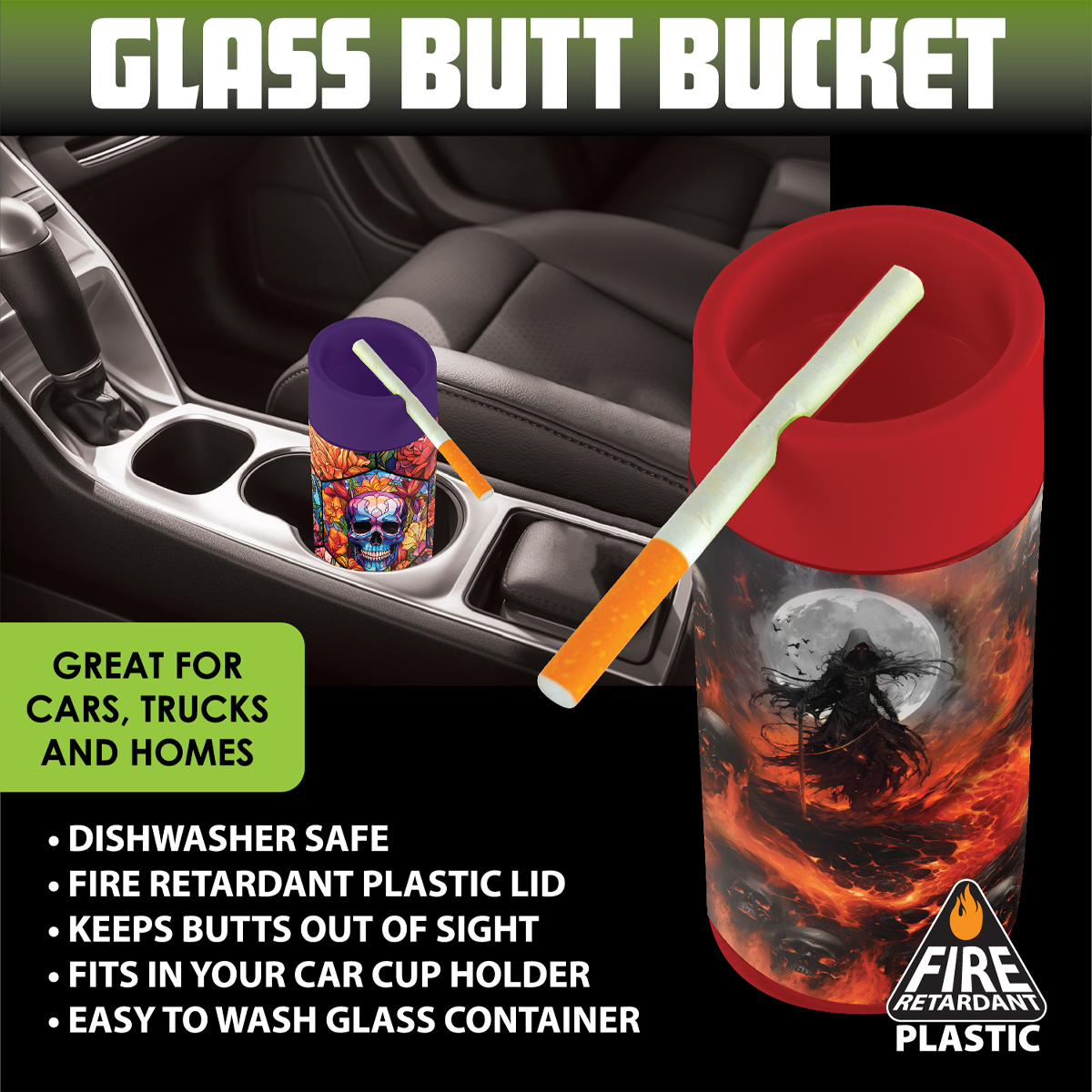 Full Print Glass Butt Bucket Ashtray