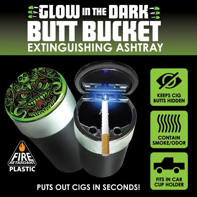 Glow In The Dark Lid Butt Bucket Ashtray with LED Light
