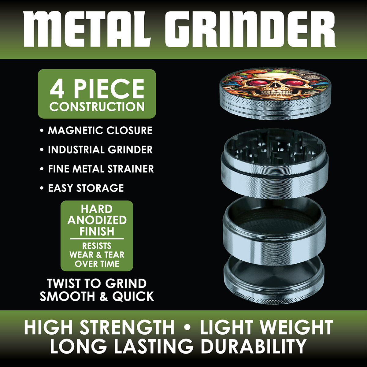 Metal 4 Piece Grinder with Printed Top