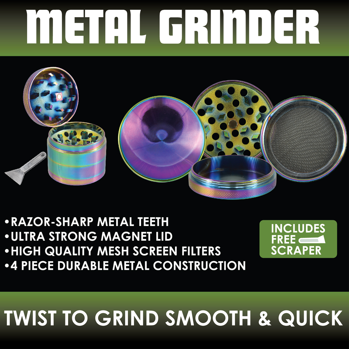 Metal 4 Piece Grinder with Printed Top