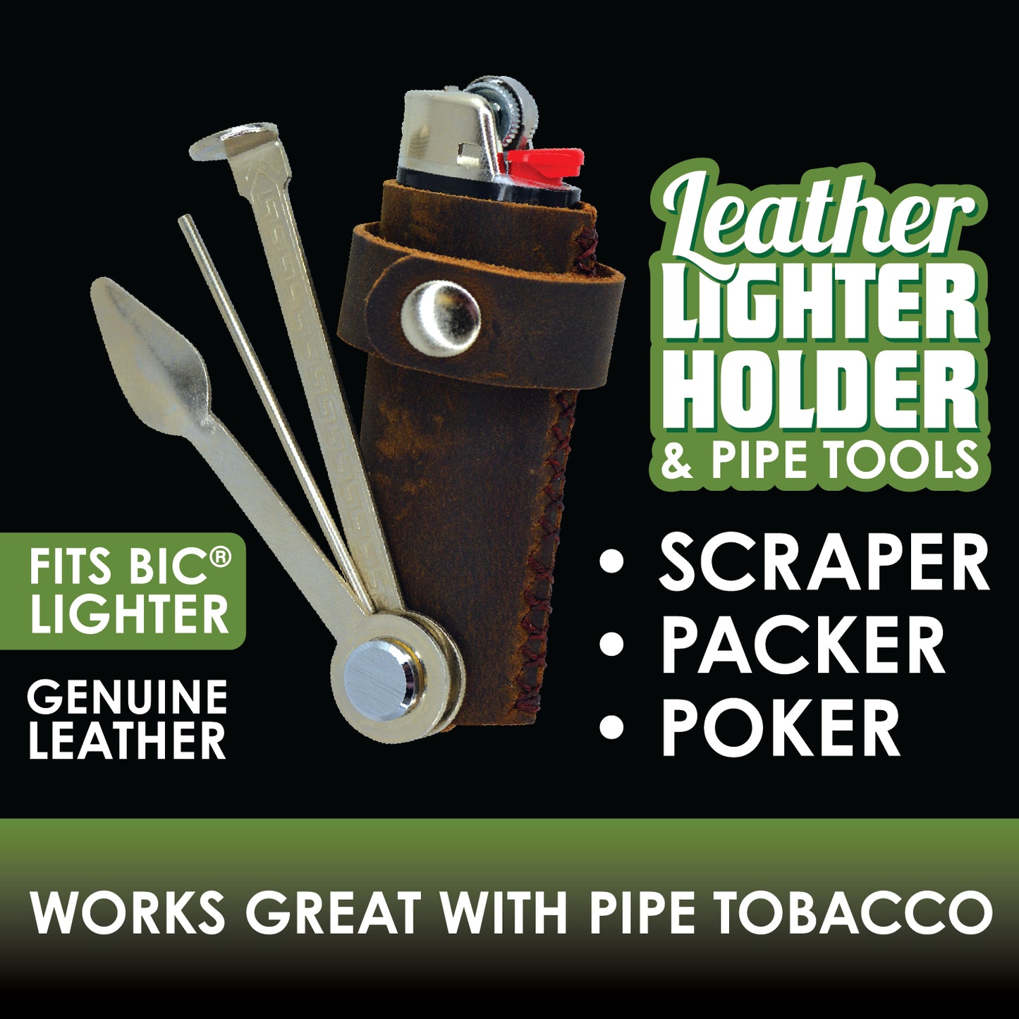 Genuine Leather Lighter Case w/ Pipe Tools
