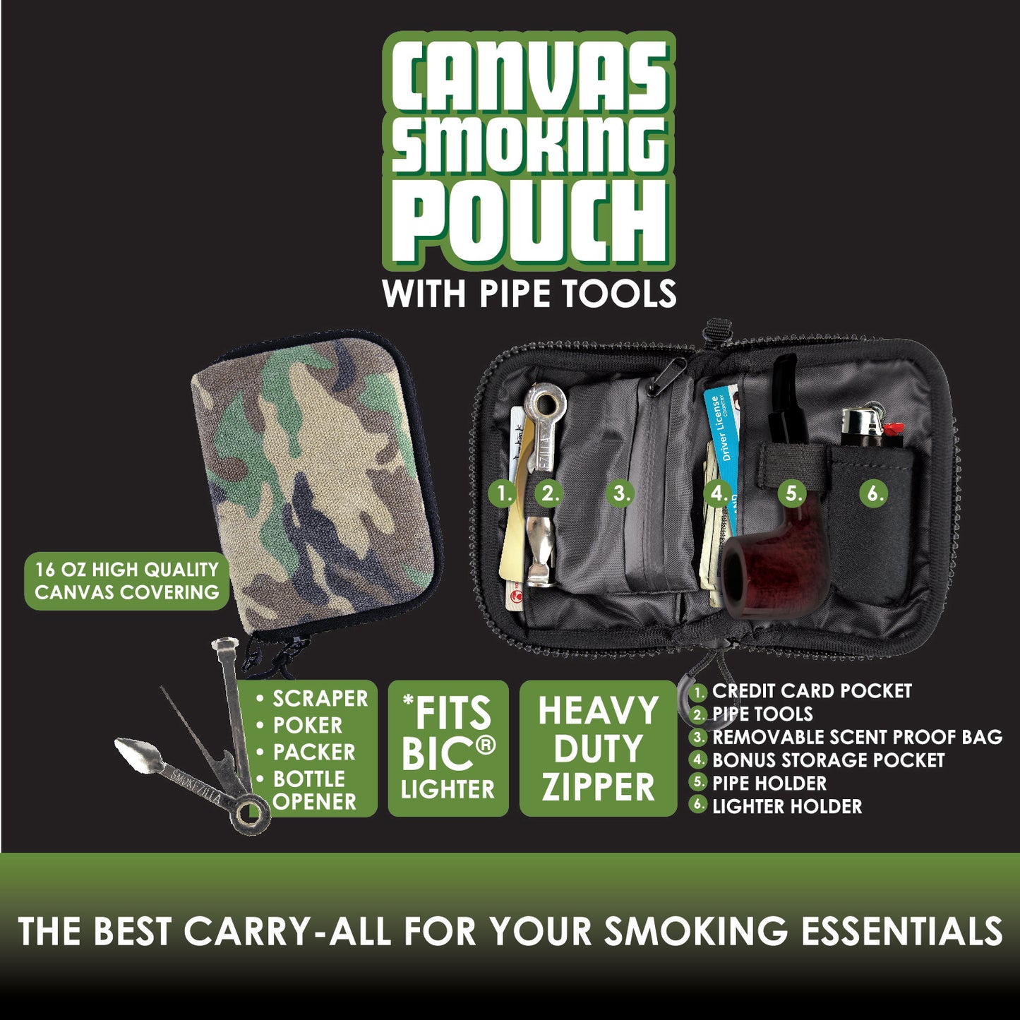 Canvas Smoking Pouch WITH Pipe Tools