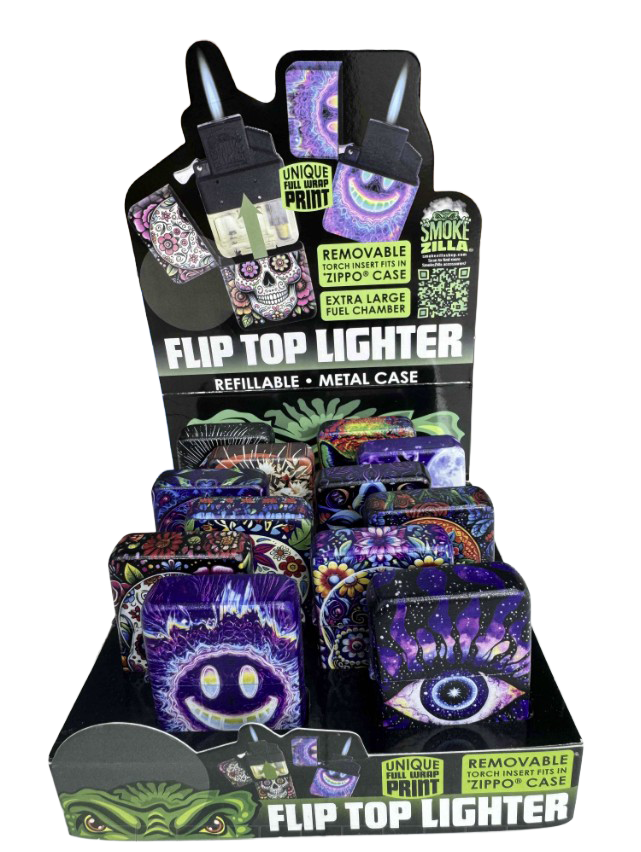 Sugar Skull Metal Flip Top Lighter - 12 Pieces Per Retail Ready Display 26548