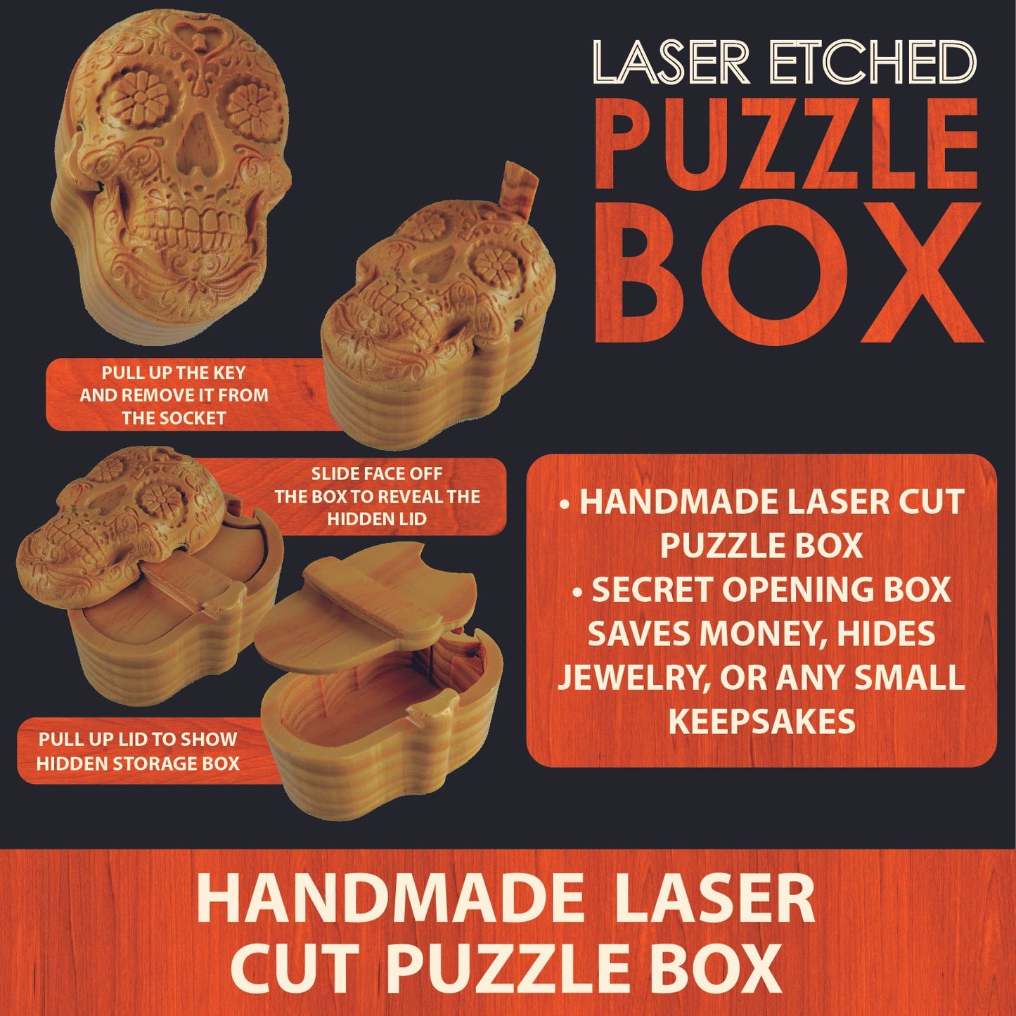 Skull Wood Puzzle Box