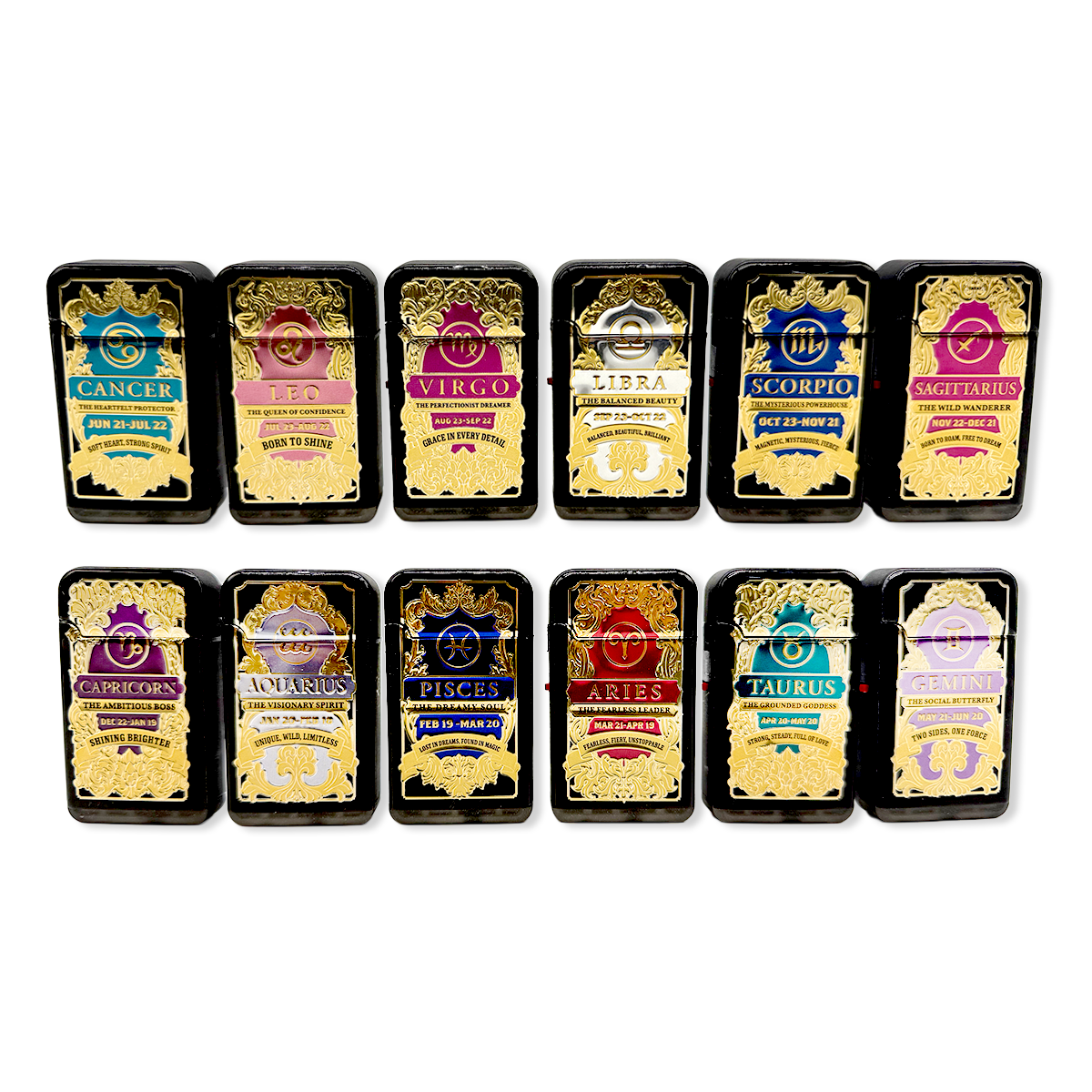 Zodiac Foil Dual Turbo Torch Lighter- 12 Pieces Per Retail Ready Display 25921