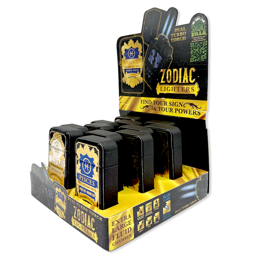 Zodiac Foil Dual Turbo Torch Lighter- 12 Pieces Per Retail Ready Display 25921
