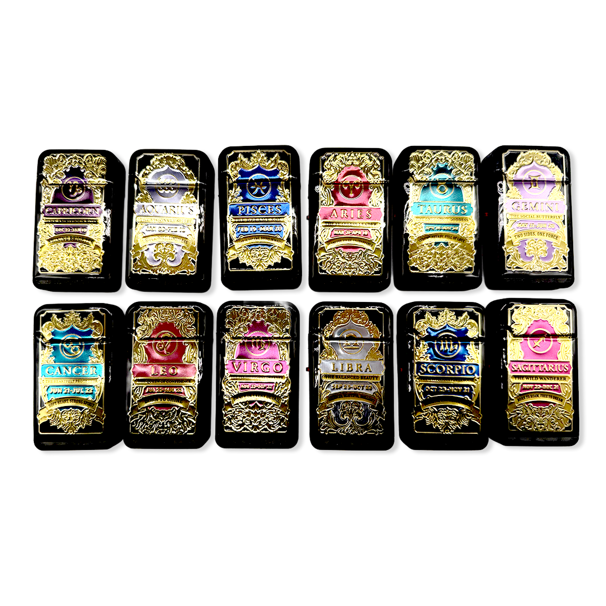 Zodiac Foil Dual Turbo Torch Lighter- 12 Pieces Per Retail Ready Display 25921