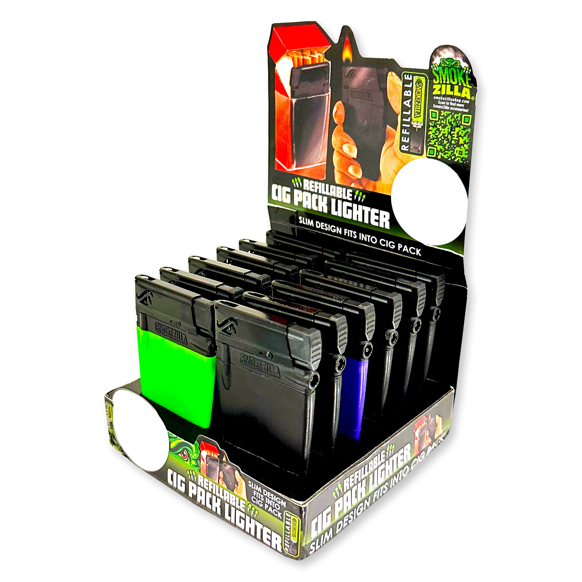 Cigarette Pack Thin Lighter - 12 Pieces Per Retail Ready Display 23483 SMOKEZILLA