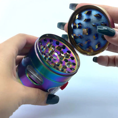 Metal 4 Piece Rainbow Grinder with Drawer - 6 Pieces Per Retail Ready Display 22704 SMOKEZILLA
