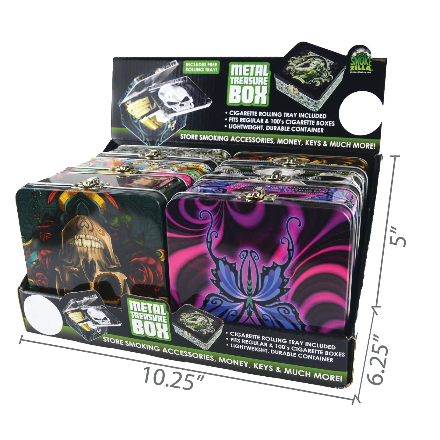 Metal Storage Box with Roll Tray - 6 Pieces Per Retail Ready Display 20359 SMOKEZILLA