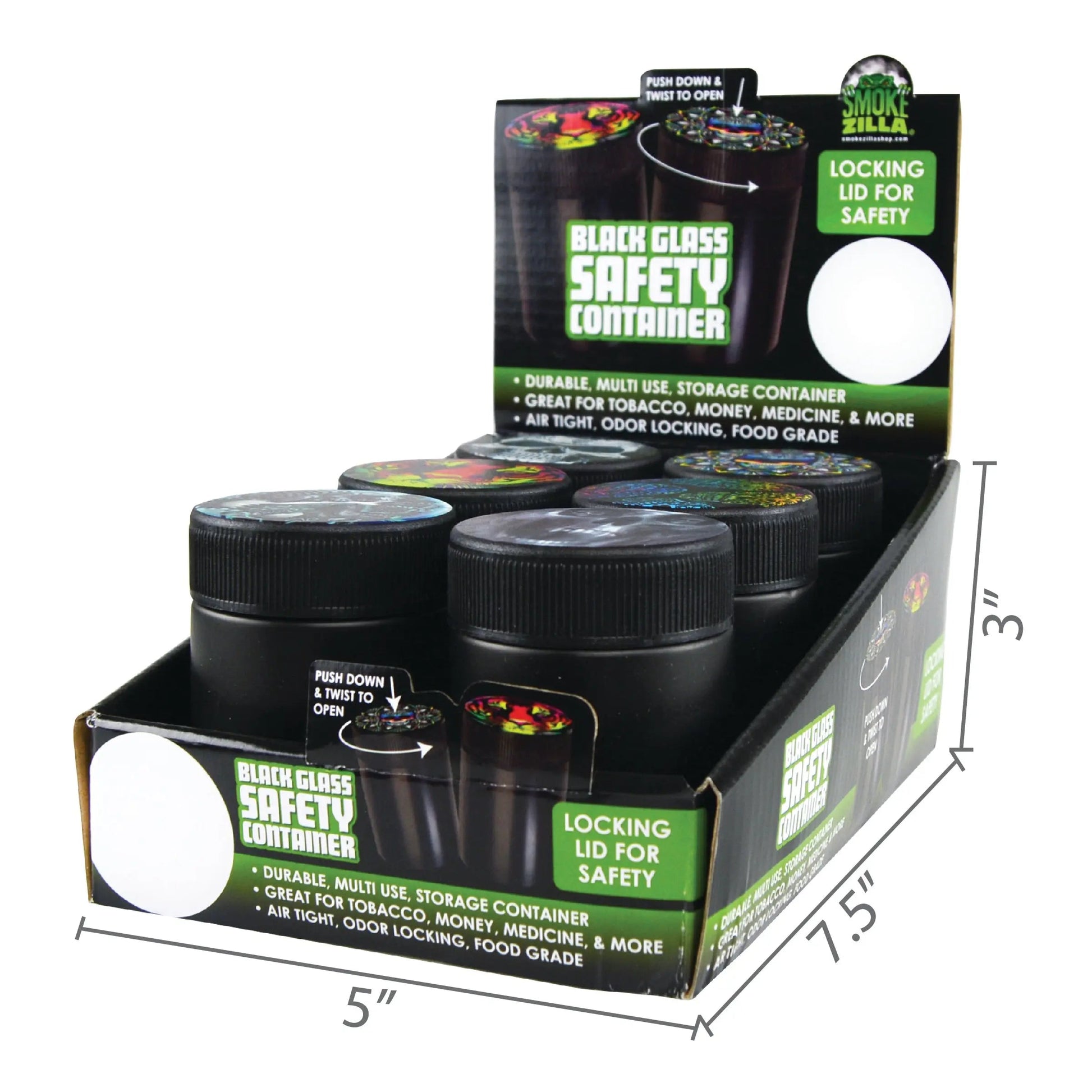 Smell Proof Glass Storage Container - 6 Pieces Per Retail Ready Display 21722 SMOKEZILLA