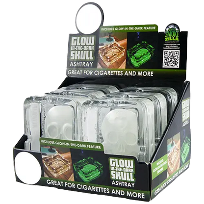 Glow in The Dark Skull Glass Ashtray - 6 Per Retail Ready Display 21750 SMOKEZILLA