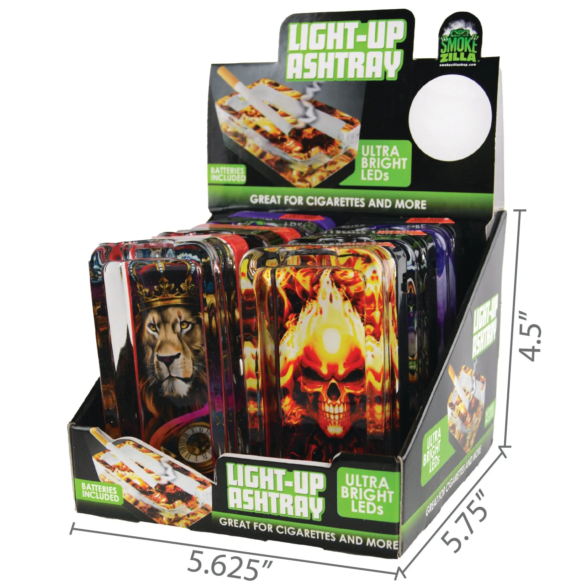 Glass Ashtray with LED Light-Up Design - 6 Per Retail Ready Display 21754 SMOKEZILLA