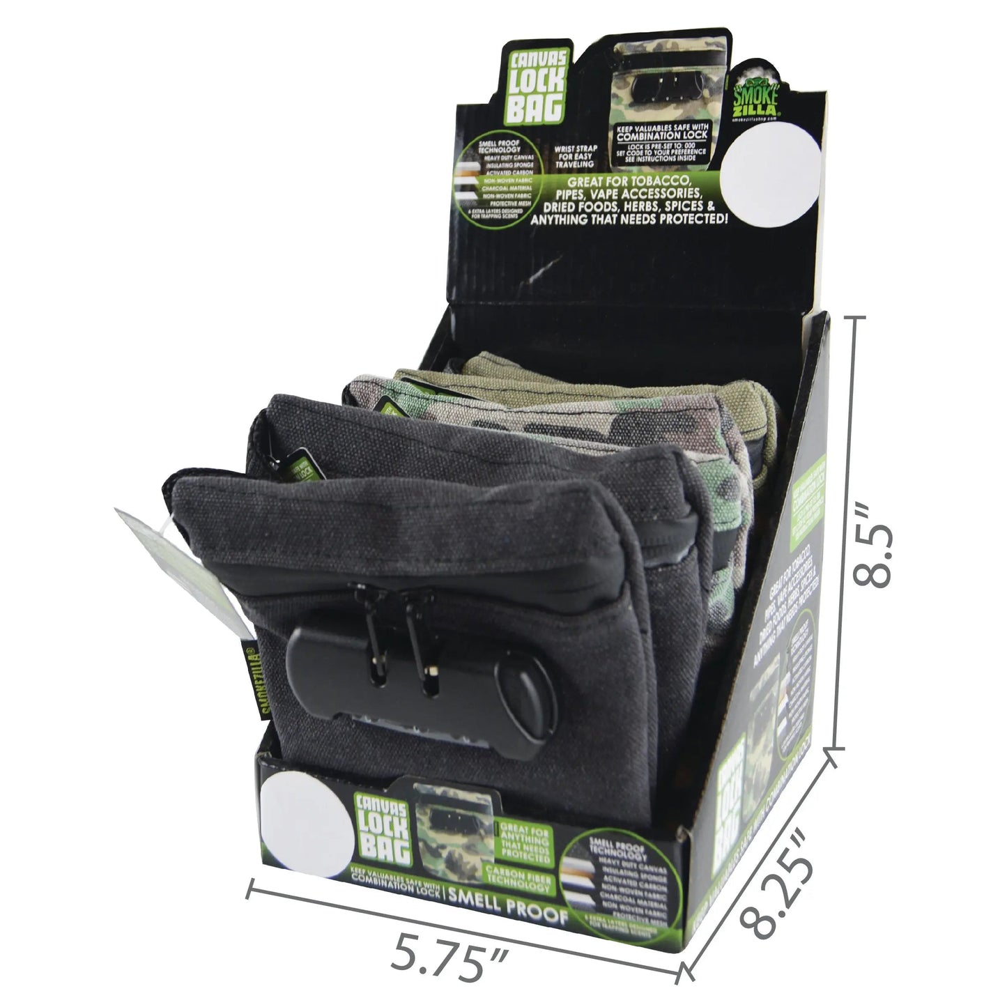 Smell Proof Canvas Lock Bag - 6 Pieces Per Retail Ready Display 21828 SMOKEZILLA