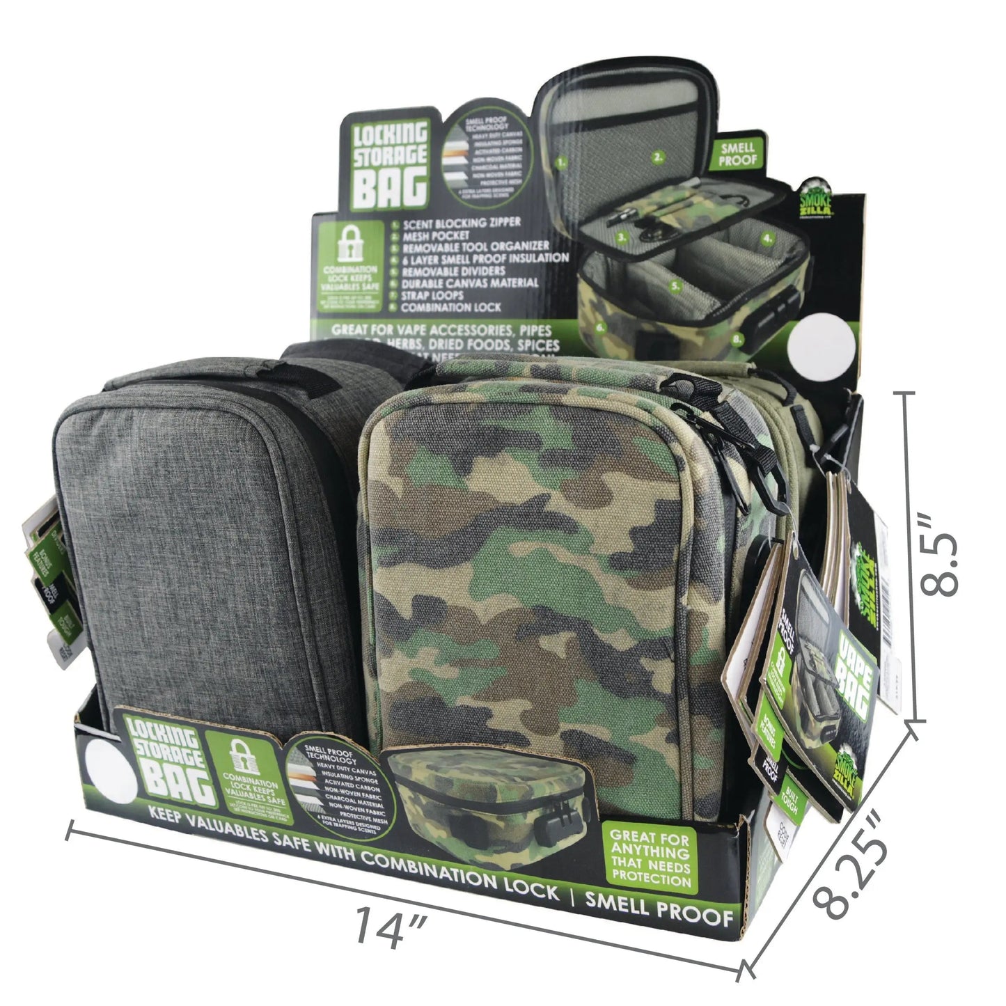 Smell Proof Canvas Lock Bag with Tool Organizer - 4 Pieces Per Retail Ready Display 21912 SMOKEZILLA