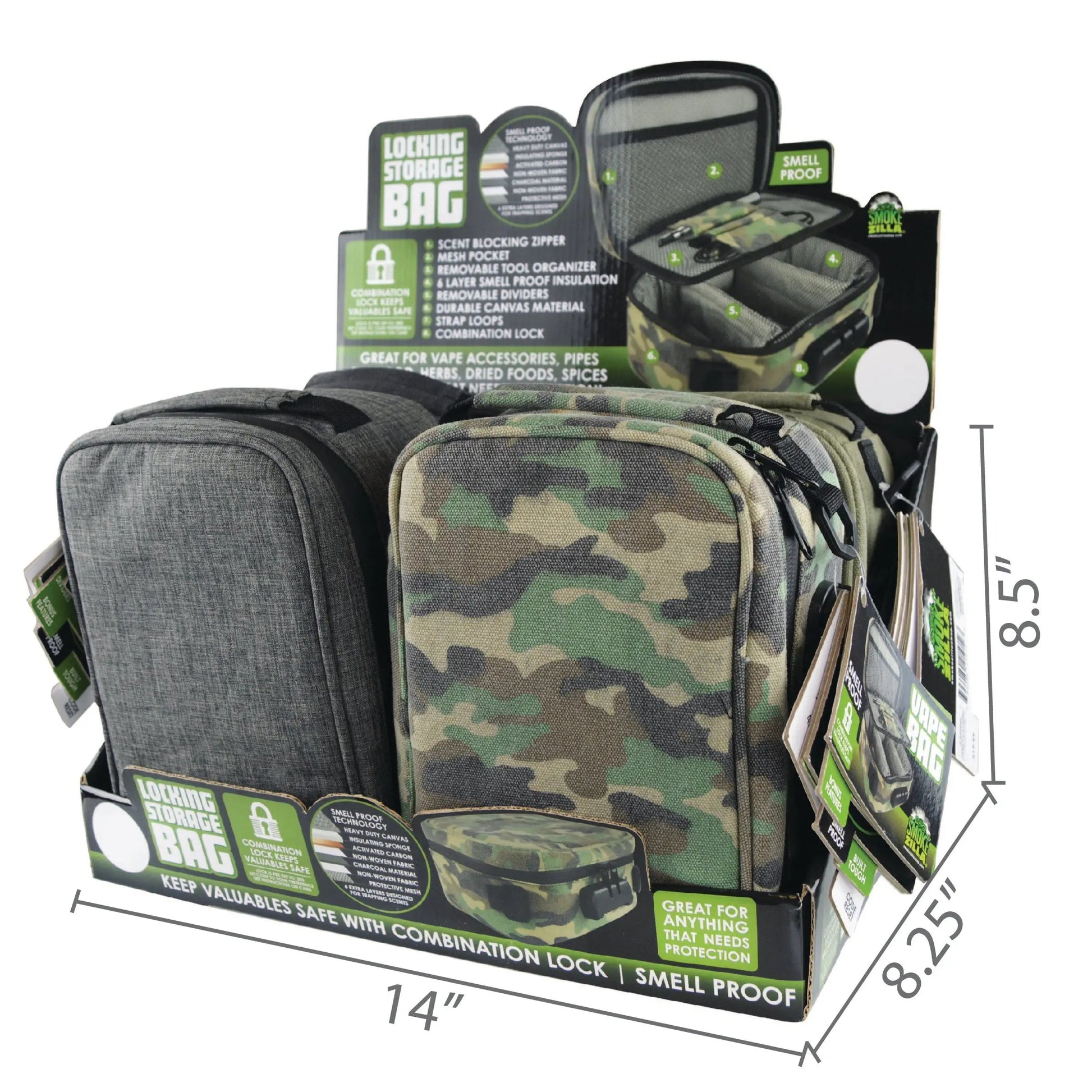 Smell Proof Canvas Lock Bag with Tool Organizer - 4 Pieces Per Retail Ready Display 21912 SMOKEZILLA