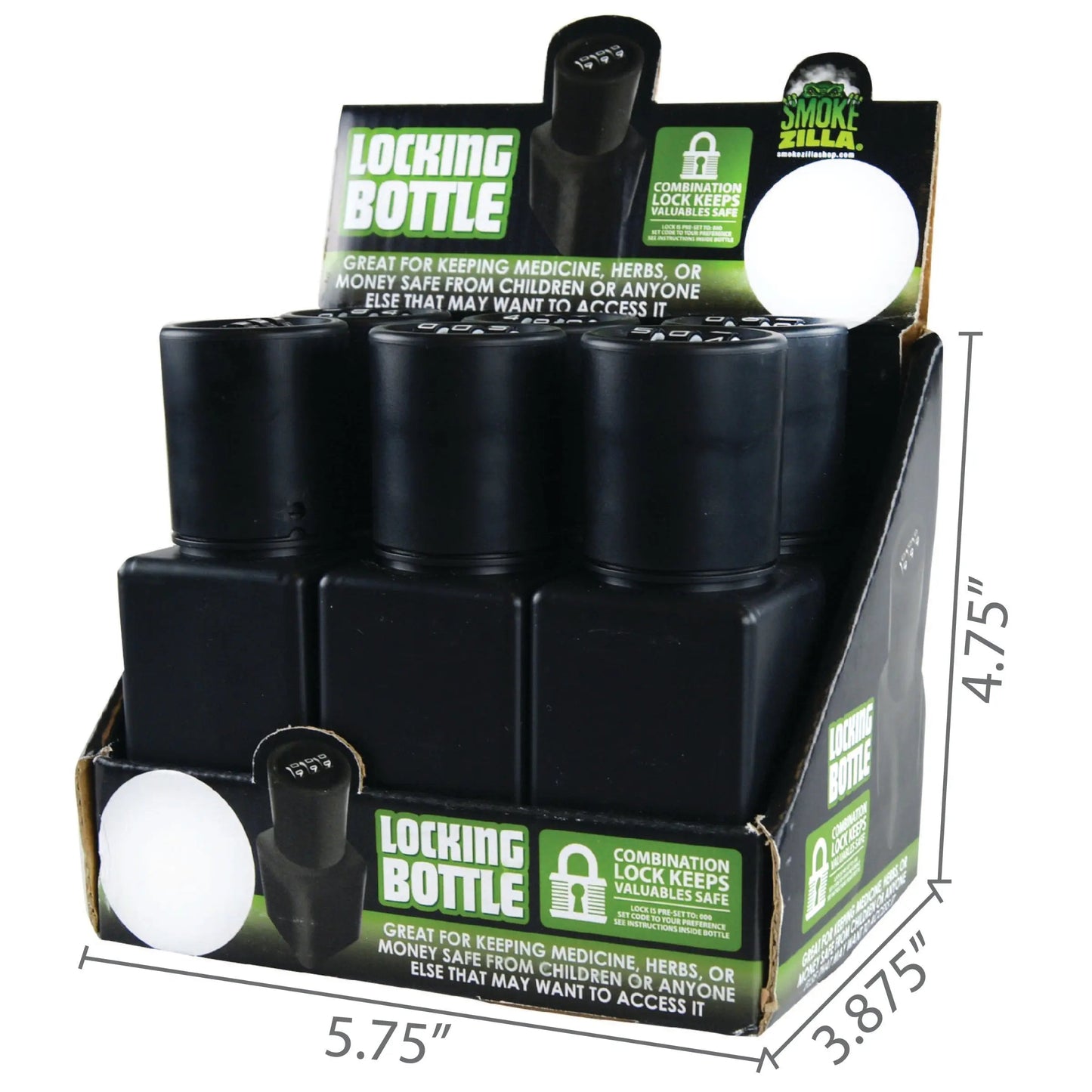 Plastic Locking Bottle Jar - 6 Pieces Per Retail Ready Display 21950 SMOKEZILLA