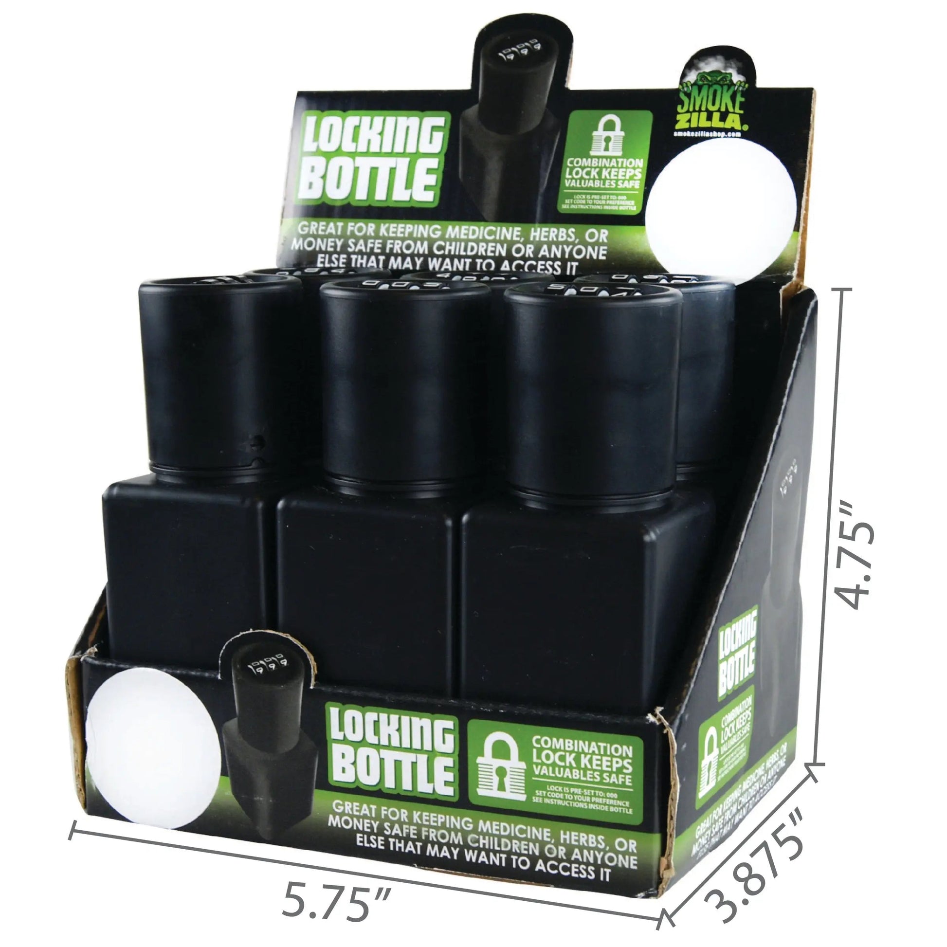 Plastic Locking Bottle Jar - 6 Pieces Per Retail Ready Display 21950 SMOKEZILLA