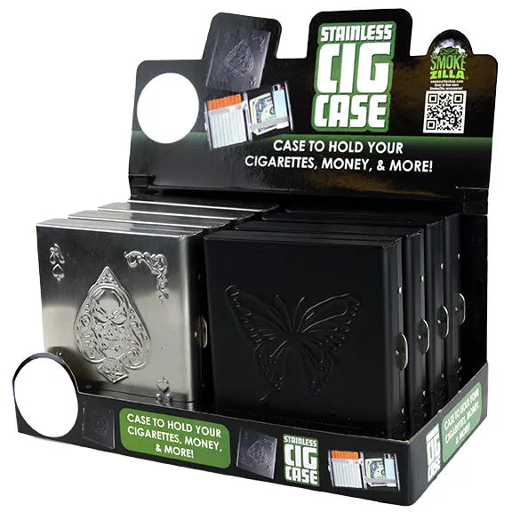 Metal Cigarette Case with Hinged Lid - 8 Pieces Per Retail Ready Display 22076 SMOKEZILLA