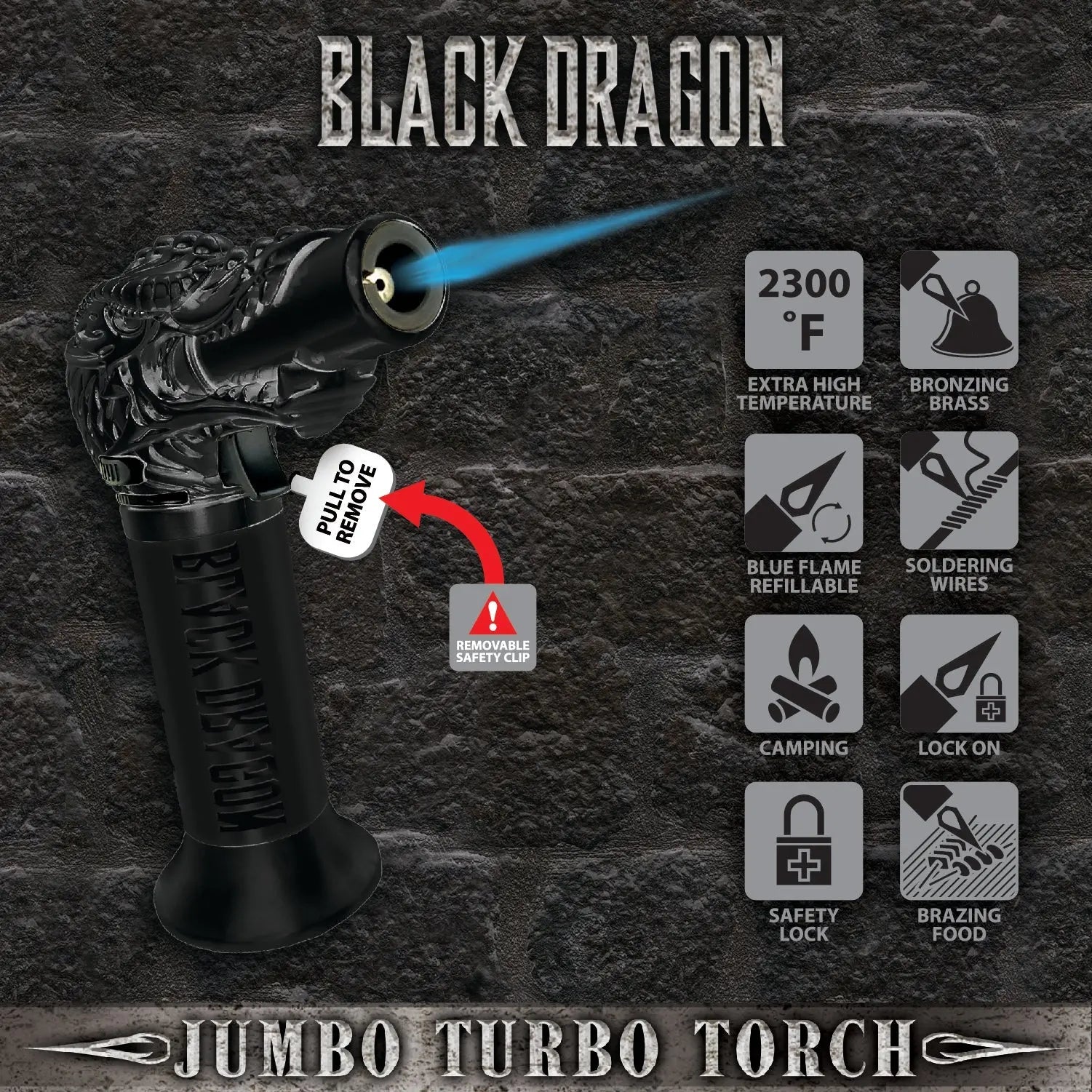 Black Dragon Jumbo Torch - 6 Pieces Per Retail Ready Display 22091 SMOKEZILLA