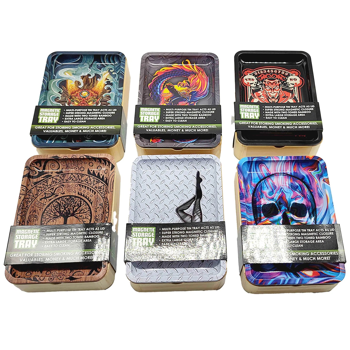 Metal Roll Tray with Magnetic Storage Box- 6 Pieces Per Retail Ready Display 22099 SMOKEZILLA