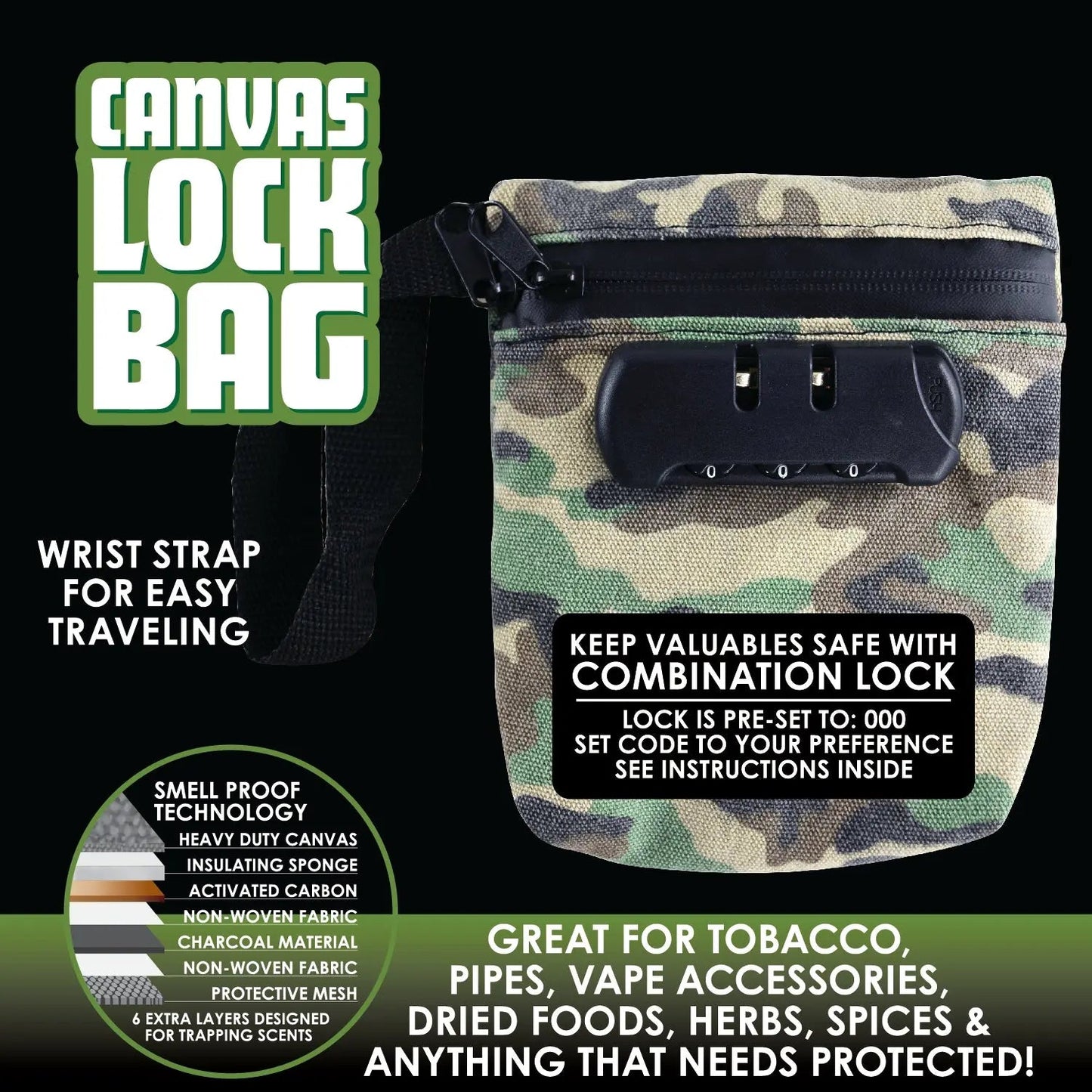 Smell Proof Canvas Lock Bag - 6 Pieces Per Retail Ready Display 22155 SMOKEZILLA