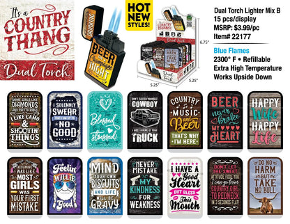 Country Thang Dual Torch Lighter - 15 Pieces Per Retail Ready Display 22177 SMOKEZILLA