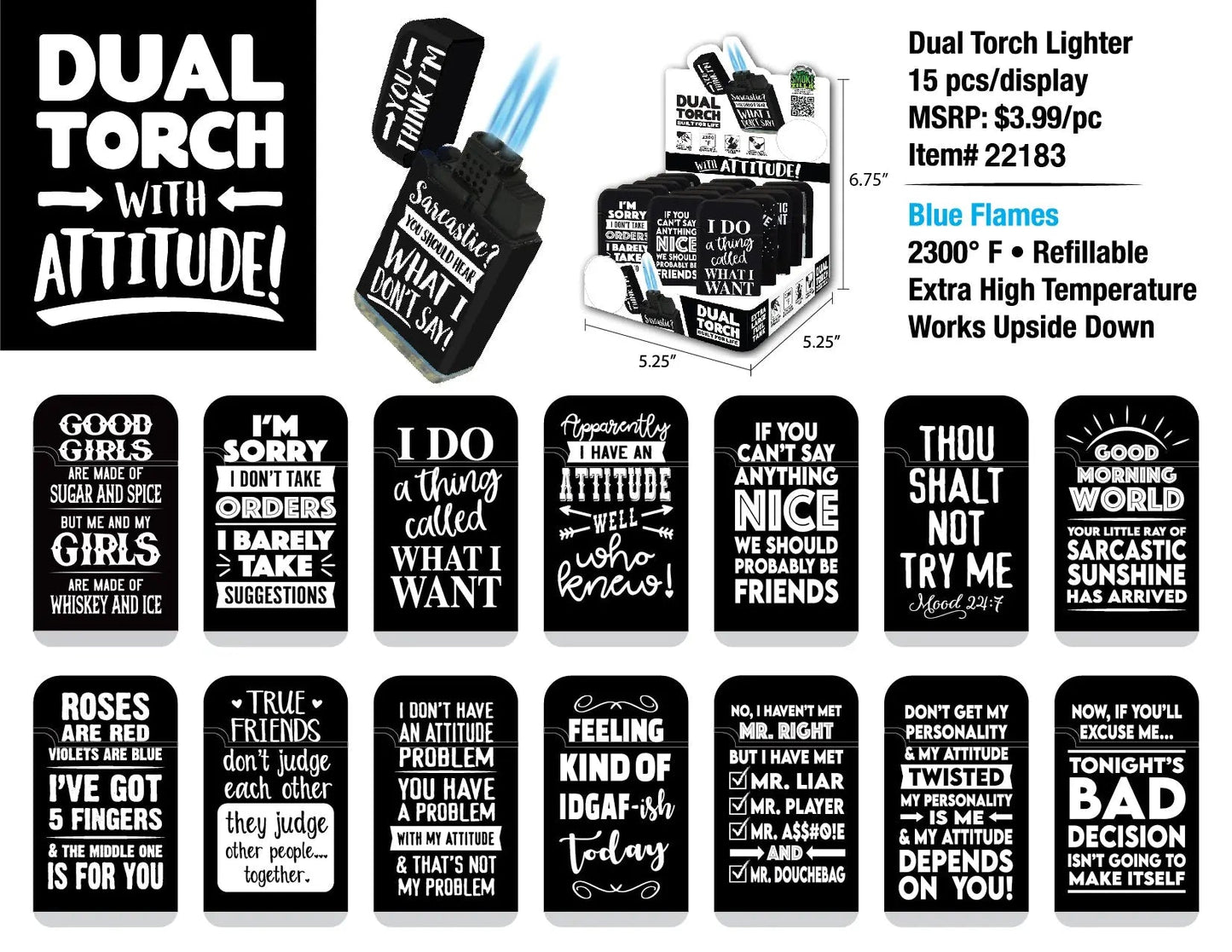 Attitude Dual Torch Lighter - 15 Pieces Per Retail Ready Display 22183 SMOKEZILLA
