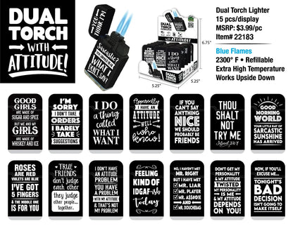 Attitude Dual Torch Lighter - 15 Pieces Per Retail Ready Display 22183 SMOKEZILLA