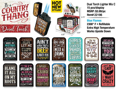 Country Thang Dual Torch Lighter - 15 Pieces Per Retail Ready Display 22196 SMOKEZILLA