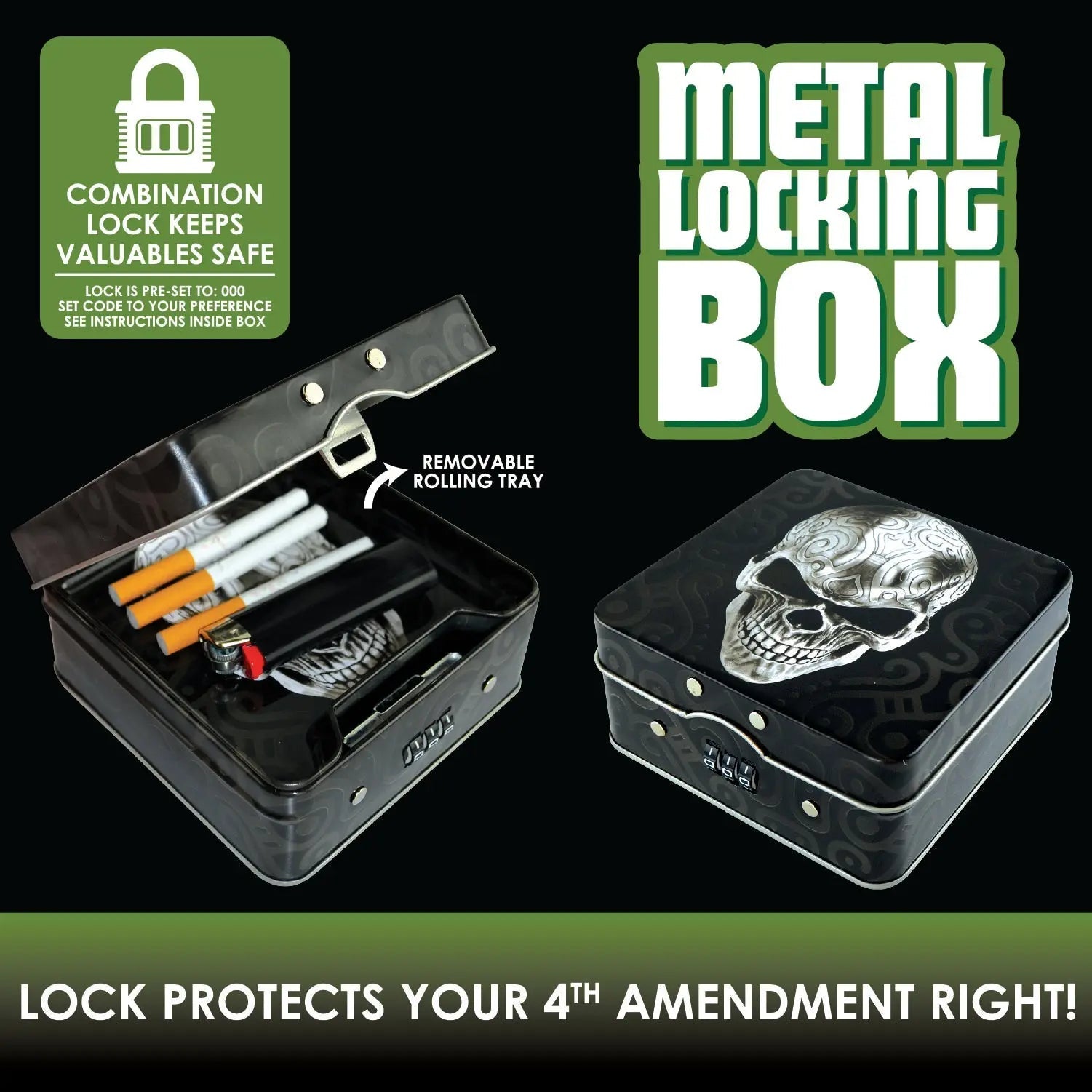 Metal Locking Storage Box with Roll Tray - 6 Pieces Per Retail Ready Display 22277 SMOKEZILLA