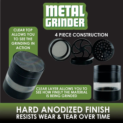 Metal 4 Piece Grinder with Clear Top and Mid-Layer 52Mm - 6 Pieces Per Retail Ready Display 22350 SMOKEZILLA
