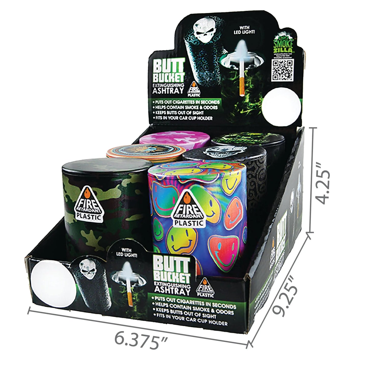 Full Print Butt Bucket Ashtray with LED Light - 6 Per Retail Ready Display 22355 SMOKEZILLA