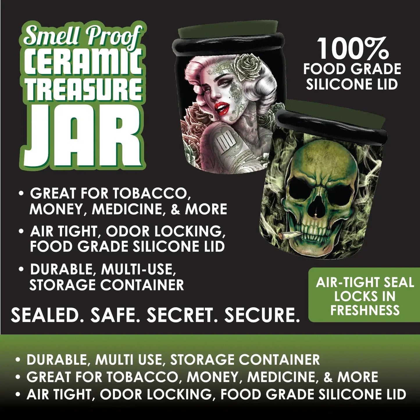 Smell Proof Ceramic Jar - 6 Pieces Per Retail Ready Display 22436 SMOKEZILLA