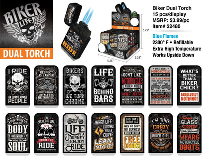 Biker Dual Torch Lighter - 15 Pieces Per Retail Ready Display 22480 SMOKEZILLA
