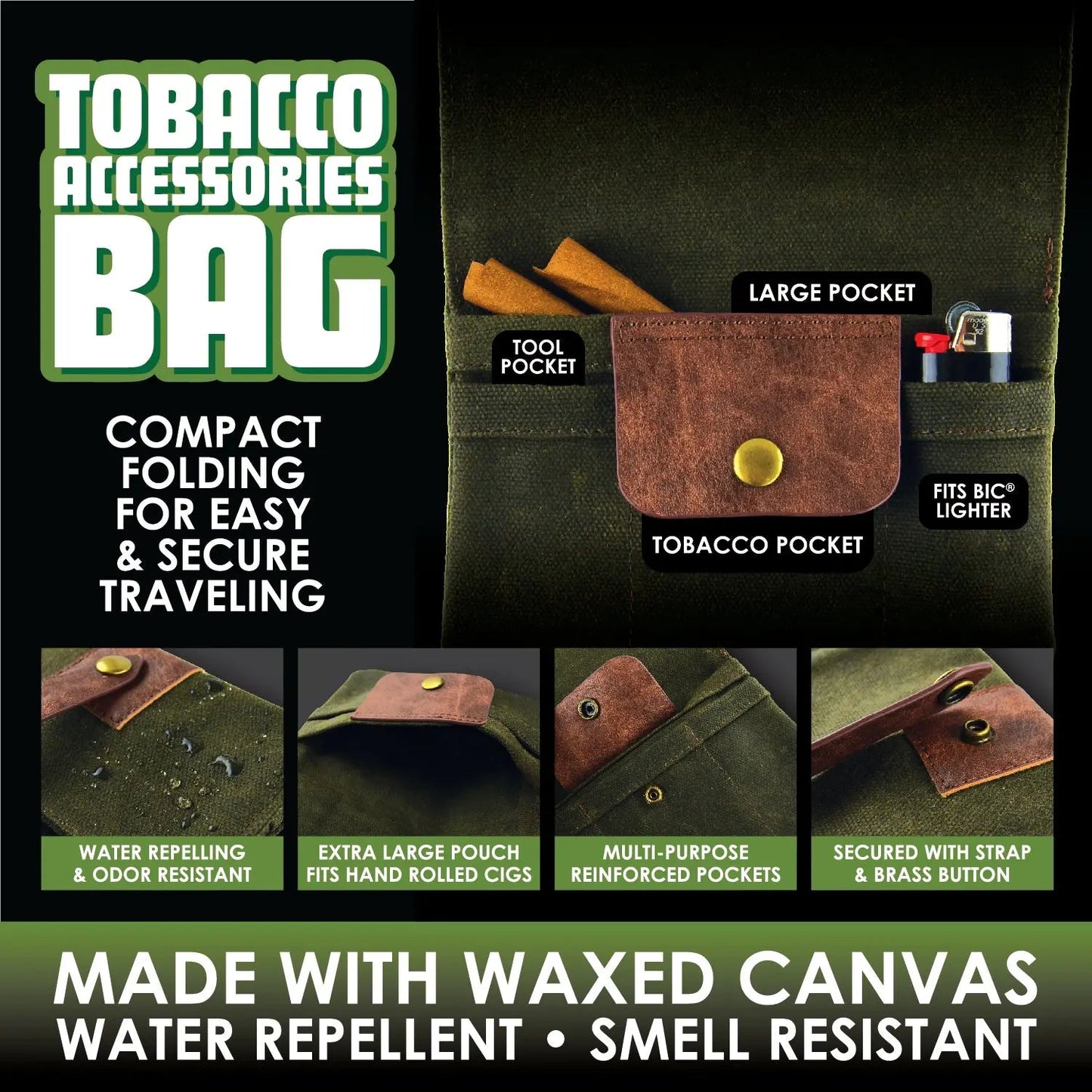 Canvas Tobacco Accessories Bag with Leather Strap - 6 Pieces Per Retail Ready Display 22541 SMOKEZILLA