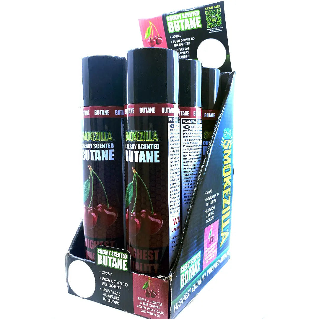 300ML Bulk Smokezilla Scented Cherry Butane Refill - 6 Pieces Per Retail Ready Display 22544 SMOKEZILLA