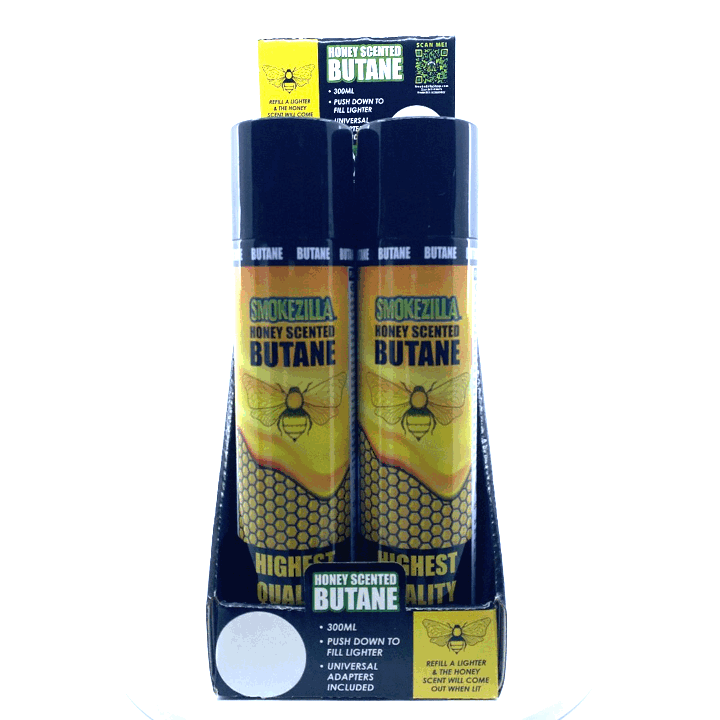 300ML Bulk Smokezilla Scented Honey Butane Refill - 6 Pieces Per Retail Ready Display 22549 SMOKEZILLA