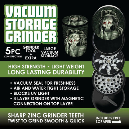 Plastic 5 Piece Grinder with Vacuum Sealed Container - 6 Pieces Per Retail Ready Display 22578 SMOKEZILLA