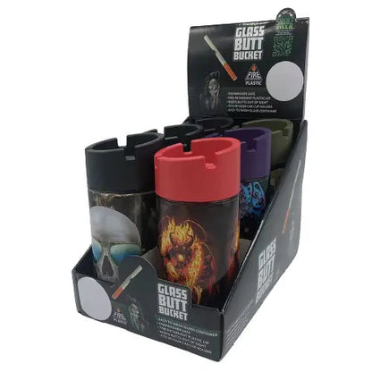 Full Print Glass Butt Bucket Ashtray- 6 Per Retail Ready Wholesale Display 22589 SMOKEZILLA