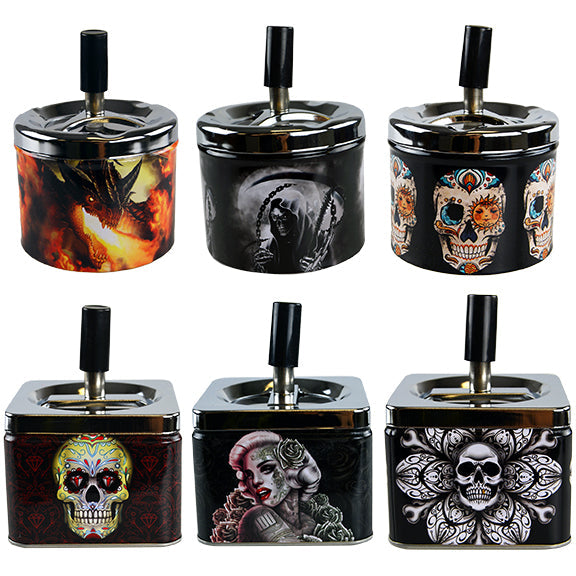 Push Down Metal Ashtray- 6 Per Retail Ready Wholesale Display 22639 SMOKEZILLA