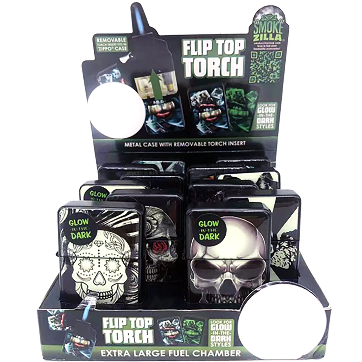 Glow in The Dark Flip Top Torch Lighter - 12 Pieces Per Retail Ready Display 22671 SMOKEZILLA
