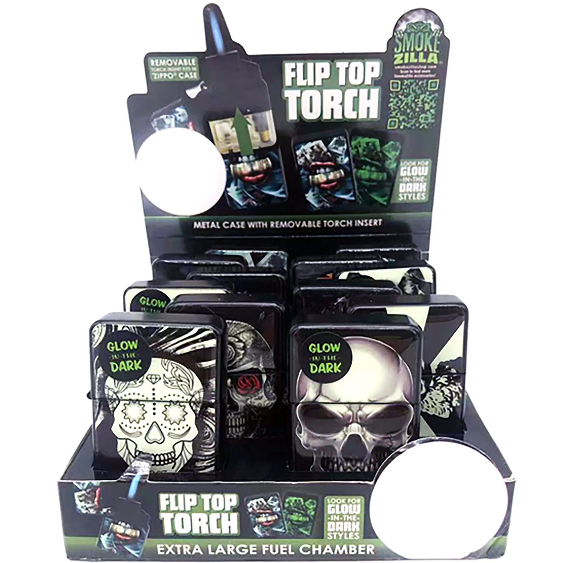 Glow in The Dark Flip Top Torch Lighter - 12 Pieces Per Retail Ready Display 22671 SMOKEZILLA