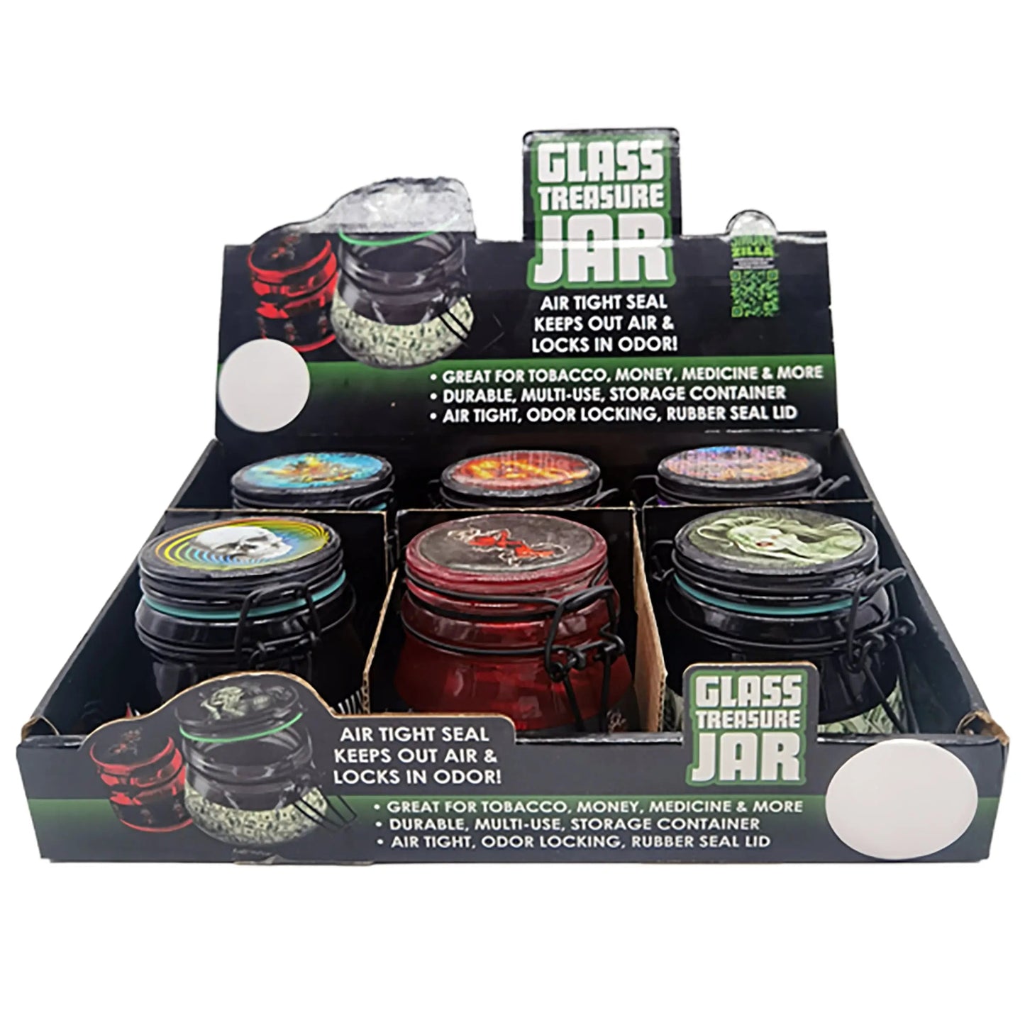 Glass Storage Jar with Clasp - 6 Pieces Per Retail Ready Display 22680 SMOKEZILLA
