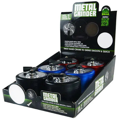 Metal 4 Piece Grinder with Crank 63Mm - 6 Pieces Per Retail Ready Display 22707 SMOKEZILLA