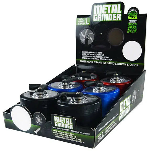Metal 4 Piece Grinder with Crank 63Mm - 6 Pieces Per Retail Ready Display 22707 SMOKEZILLA