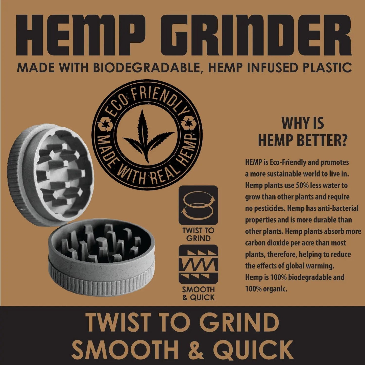 Hemp Resin 2 Piece Grinder With Magnetic Closure - 12 Pieces Per Retail Ready Display 22806 SMOKEZILLA