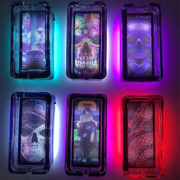 Glass Ashtray with LED Light Design - 6 Pieces Per Retail Ready Display 23103 SMOKEZILLA
